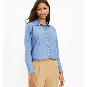 LOFT Denim Chambray Blue Long Sleeve Everyday Shirt Small NWT